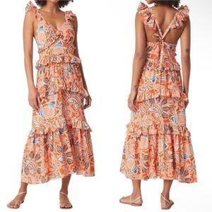 MISA Los Angeles NWT Morrison Tiered Ruffle Cotton Dress tangerine floral XL